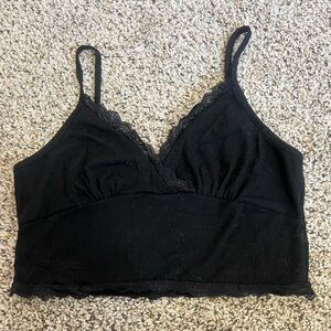 Black Lace Trim Ribbed Top